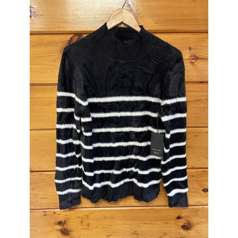 Bailey 44 mock neck long sleeved eyelash knit sweater black white striped cozy M